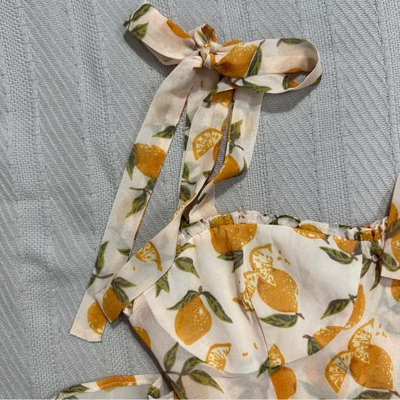 Aqua dress sz small, blush with a lemon pattern, flowy, spring, summer - Picture 9 of 11